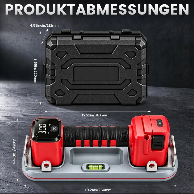XIIW Akku Vakuumheber 300 kg, Elektrischer Fliesenheber mit 2×4000mAh Akkus, Automatischer Druckhaltung & Digitalanzeige