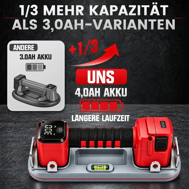XIIW Akku Vakuumheber 300 kg, Elektrischer Fliesenheber mit 2×4000mAh Akkus, Automatischer Druckhaltung & Digitalanzeige