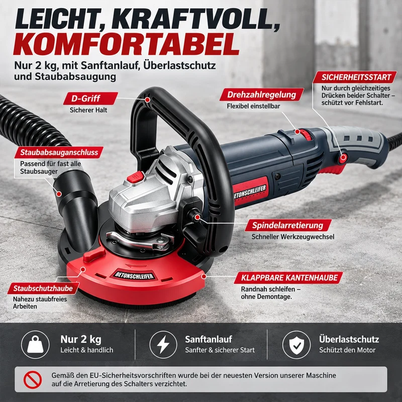 XIIW Winkelschleifer 2100W, 125 mm, 3000–9000 U/min, mit Staubabsaugung, 2 Schleiftöpfen & 2 Trennscheiben