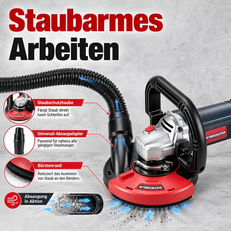 XIIW Winkelschleifer 2100W, 125 mm, 3000–9000 U/min, mit Staubabsaugung, 2 Schleiftöpfen & 2 Trennscheiben