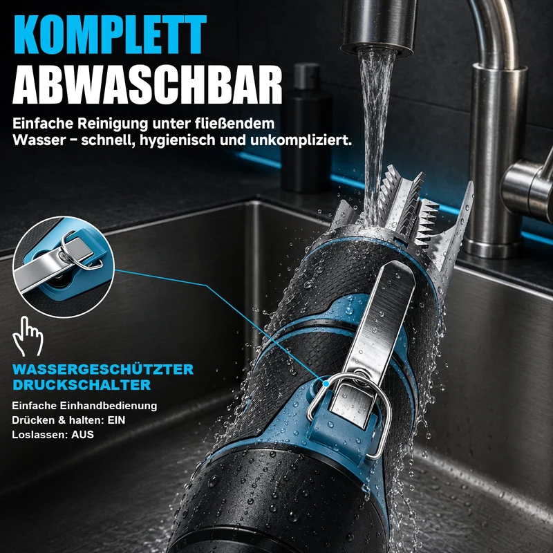 XIIW Elektrischer Fischentschupper 650W 7500 U/min, Fischschupper mit 2×2200mAh Akkus, 304 Edelstahl, abwaschbar, 180° Schutzhaube