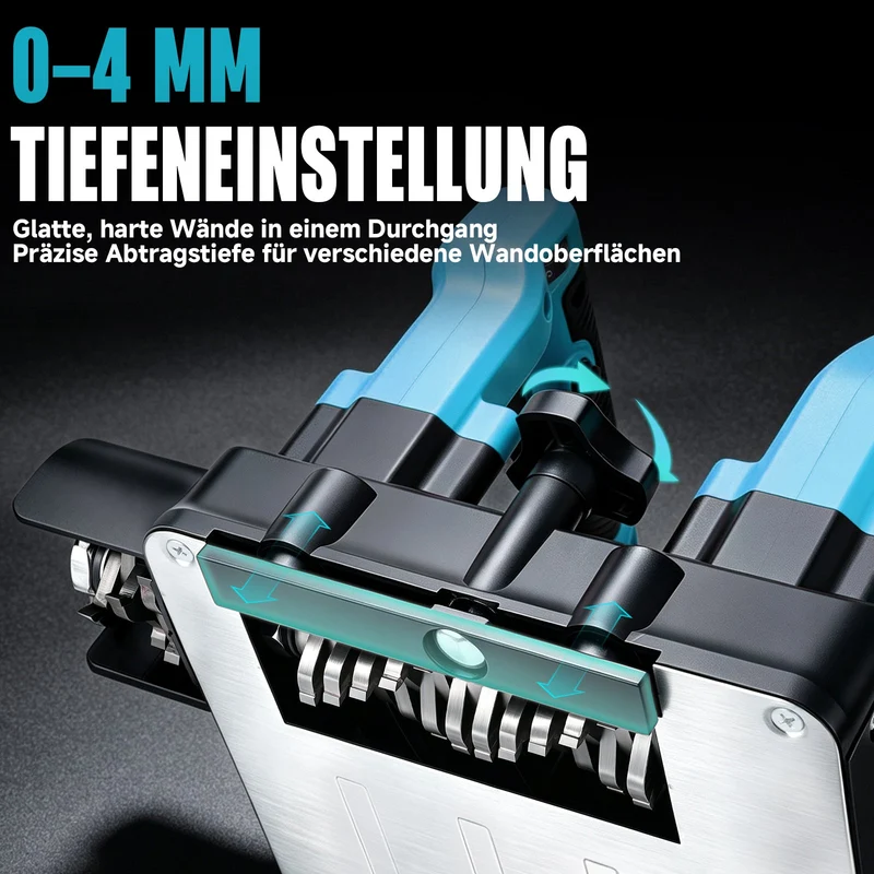 XIIW Akku Wandfräse 1600W, Akku Putzfräse & Sanierungsfräse 0–4 mm, 120 mm, 3×4,0Ah Akku, Seitenfräser, 1000–4000 U/min