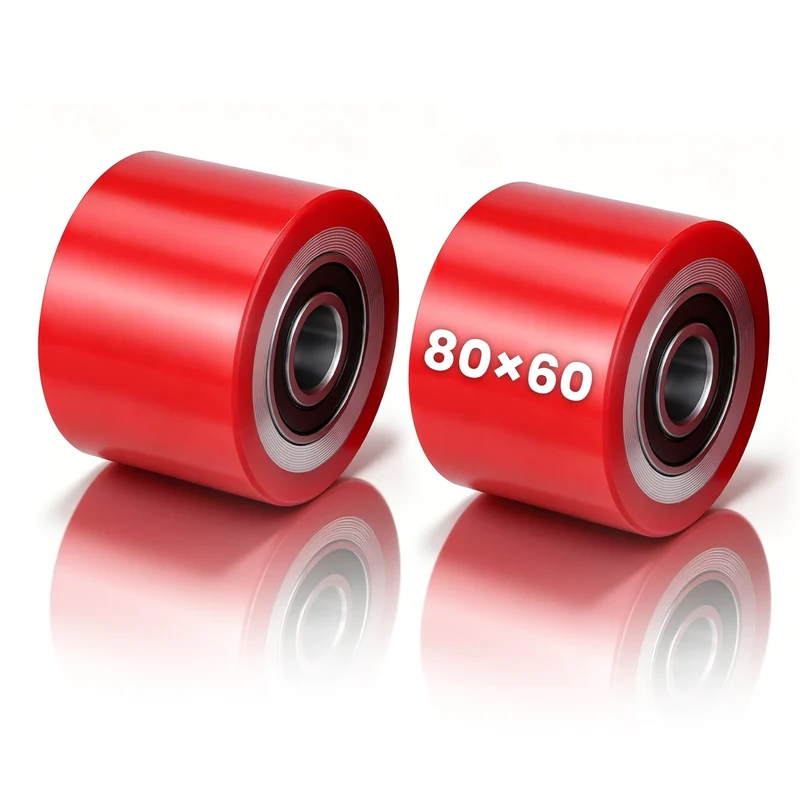 XIIW 2x PU Hubwagenrollen 80x60 mm Rot, Achse 20 mm, Ersatzrollen für Handhubwagen, bis 550 kg pro Rolle