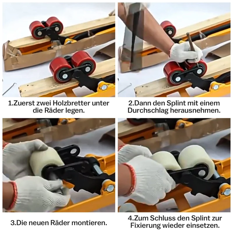 XIIW 2x PU Hubwagenrollen 80x60 mm Rot, Achse 20 mm, Ersatzrollen für Handhubwagen, bis 550 kg pro Rolle