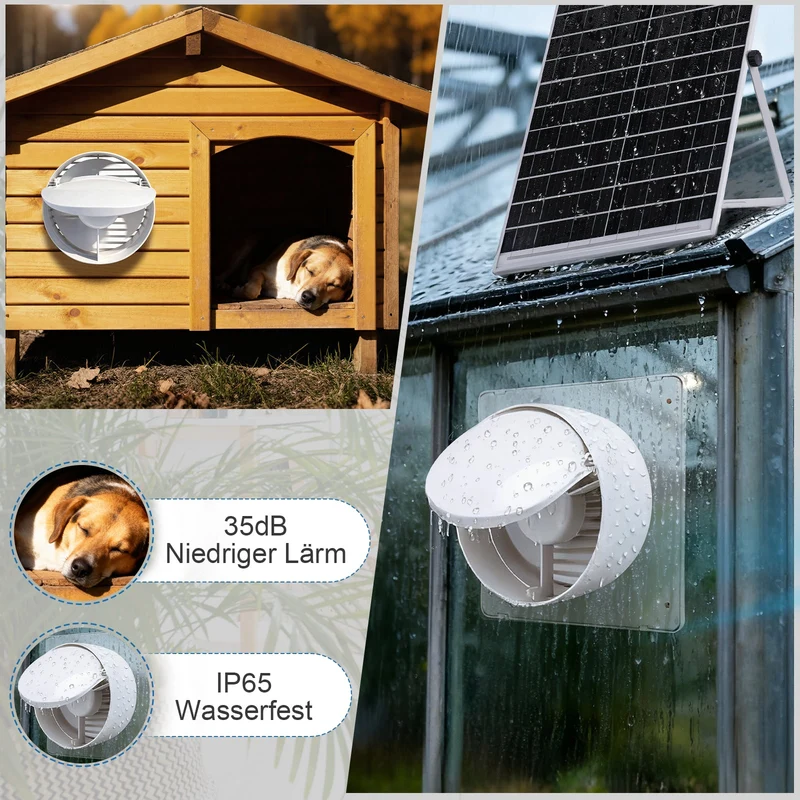 XIIW Solar Abluftventilator 150 mm mit 8000mAh Akku, 17W Solarpanel, 200 m³/h Solar Lüfter für Hühnerstall & Gewächshaus