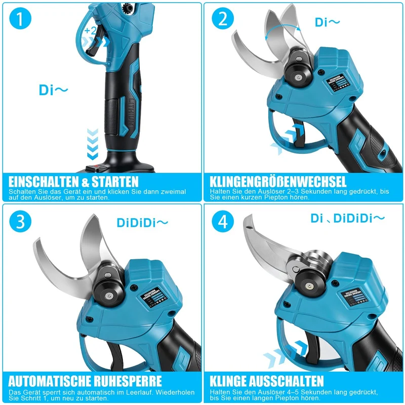 4-in-1 Akku Hochentaster Set 600W, Teleskopstange 1,05-1,7 m, Arbeitshöhe bis 4 m, 6 Zoll Mini-Kettensäge & Gartenschere, mit 2x 2,0Ah Akku