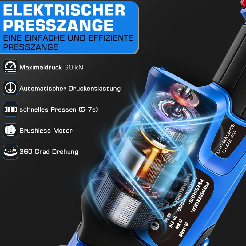 Elektrische Presszange elektrohydraulisch mit automatischer Druckentlastung, TH & V Kontur