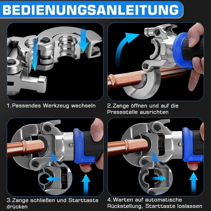 Elektrische Presszange elektrohydraulisch mit automatischer Druckentlastung, TH & V Kontur