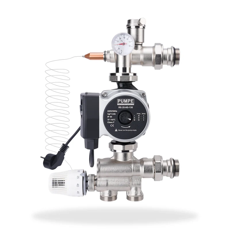 XIIW Festwertregelset für Fußbodenheizung mit Mischventil, Umwälzpumpe & Thermostat