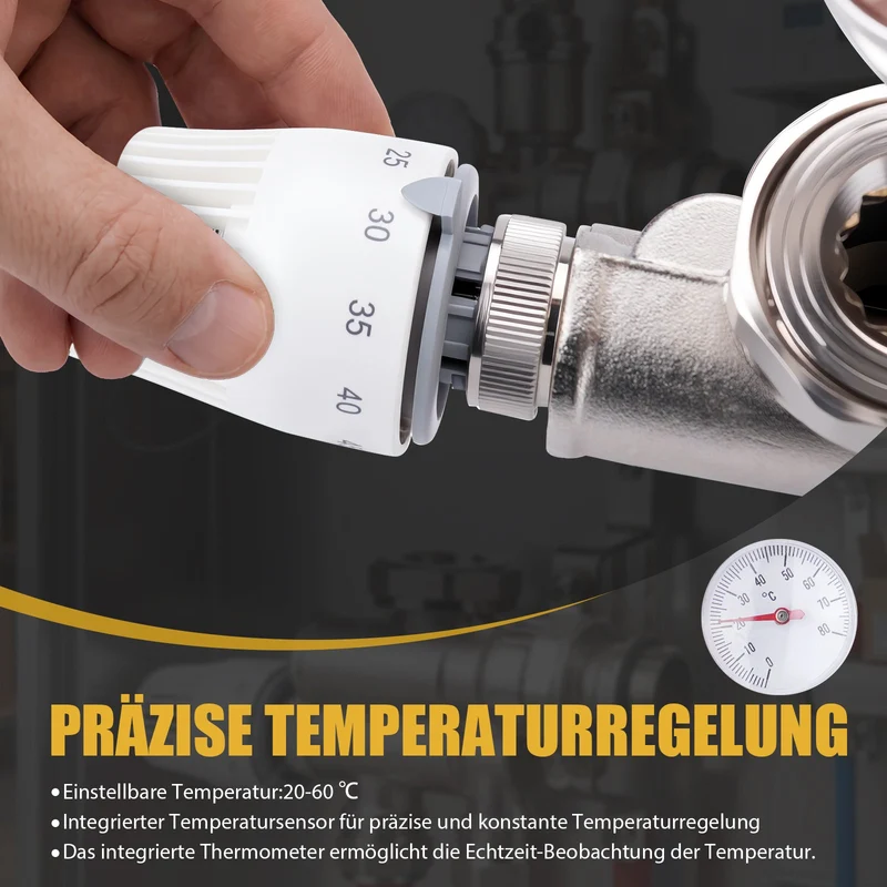 XIIW Festwertregelset für Fußbodenheizung mit Thermostat & Umwälzpumpe – Heizkreisregelung aus Messing
