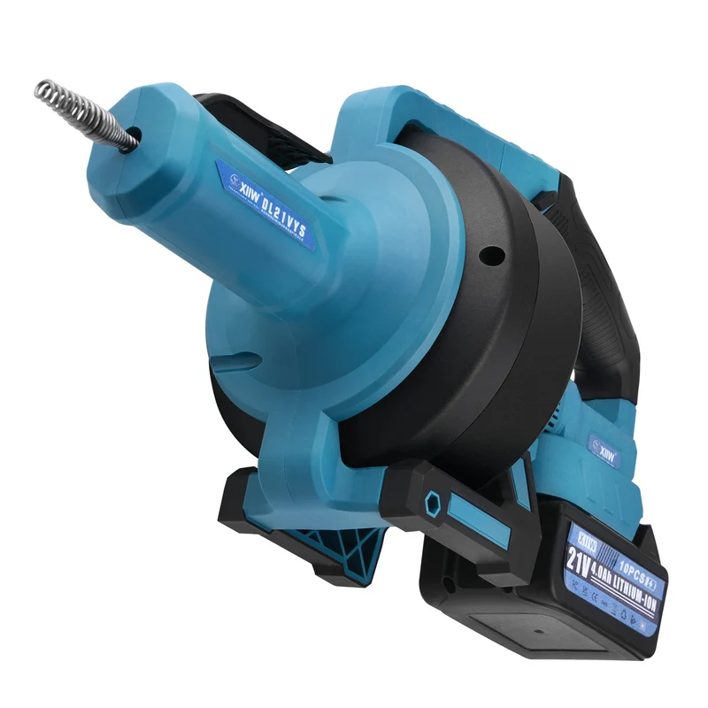 XIIW 21V Akku Rohrreinigungsmaschine mit 2x 4,0Ah Akku & Ladegerät – Vollautomatischer Abflussreiniger mit 7,6m Spirale für Rohre Ø19–85mm