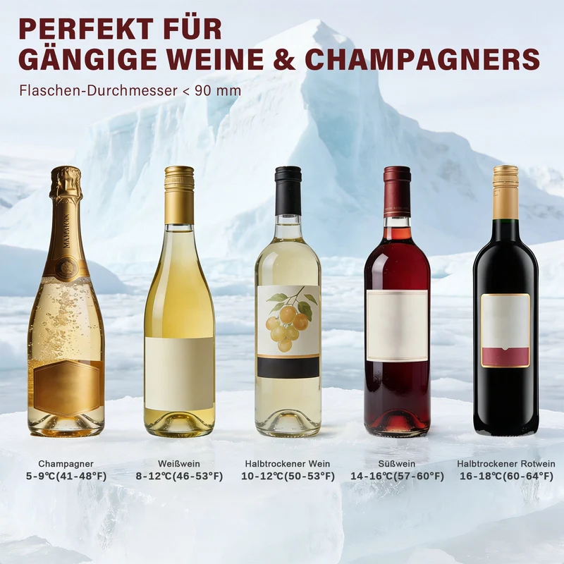 XIIW Elektrischer Weinkühler mit Touchscreen 5-18℃ | Leiser Flaschenkühler 39dB für Wein & Champagner | Smarter Weintemperierer Schwarz