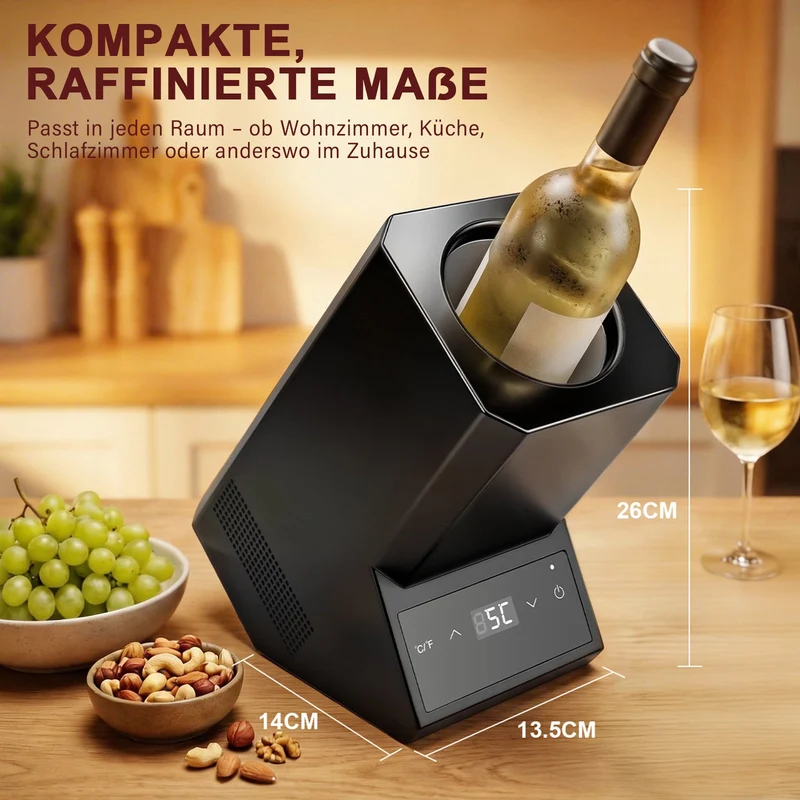 XIIW Elektrischer Weinkühler mit Touchscreen 5-18℃ | Leiser Flaschenkühler 39dB für Wein & Champagner | Smarter Weintemperierer Schwarz