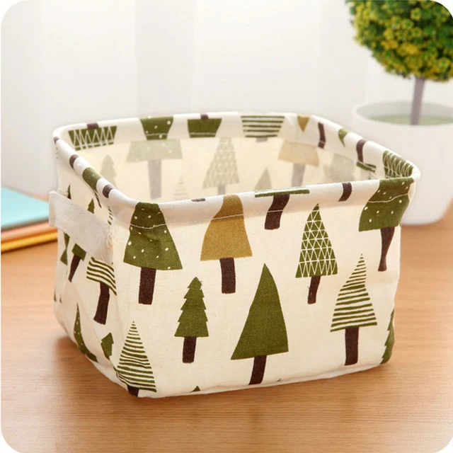 Cute Printing Cotton Linen Desktop Storage Organizer Sundries Storage Box Cabinet Underwear Storage Basket Fast Shipping
