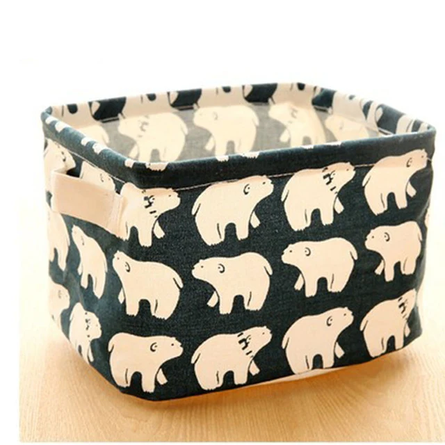 Cute Printing Cotton Linen Desktop Storage Organizer Sundries Storage Box Cabinet Underwear Storage Basket Fast Shipping