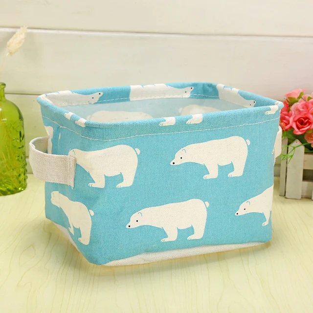Cute Printing Cotton Linen Desktop Storage Organizer Sundries Storage Box Cabinet Underwear Storage Basket Fast Shipping