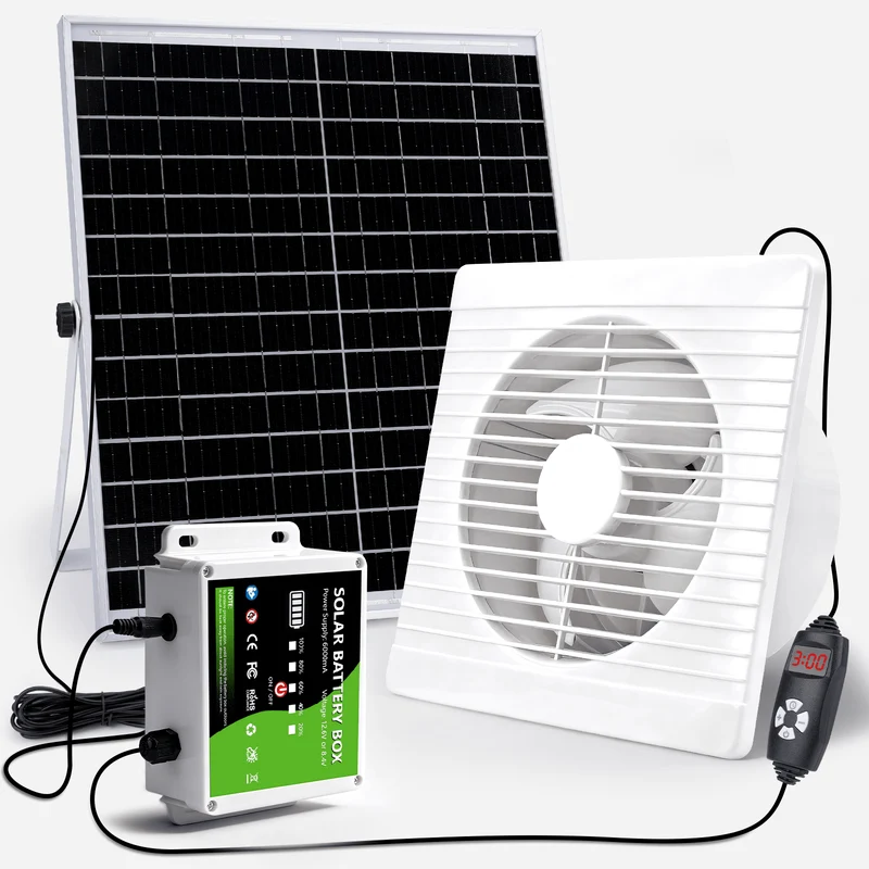 Leiser Solarventilator 200mm – Akku-betrieben, ideal für Hühnerstall, Gewächshaus & Schuppen