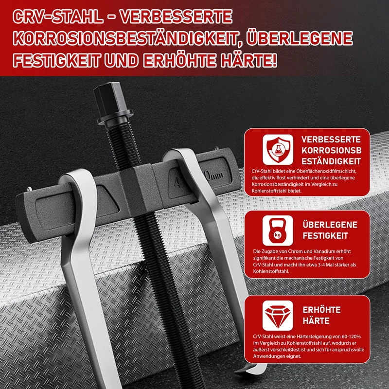 XIIW 2-Arm Abzieher aus geschmiedetem Cr-V Stahl | Lagerabzieher universal & umkehrbar | Profi Abziehwerkzeug für KFZ & Werkstatt