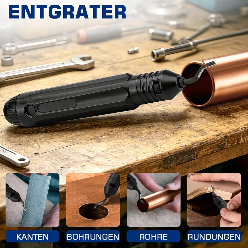XIIW Hydraulische Rohrpresszange 80 kN, V- & TH-Kontur 12–32 mm, Presszangen-Set mit Rohrschneidern und Entgrater