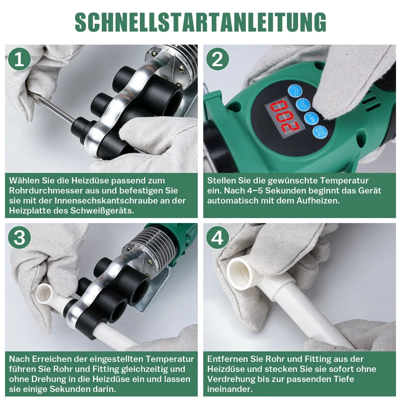 XIIW Muffenschweißgerät 1500 W, Digitalanzeige, 6 Heizschuhe Ø20–63 mm für PPR, PE, PB und PERT