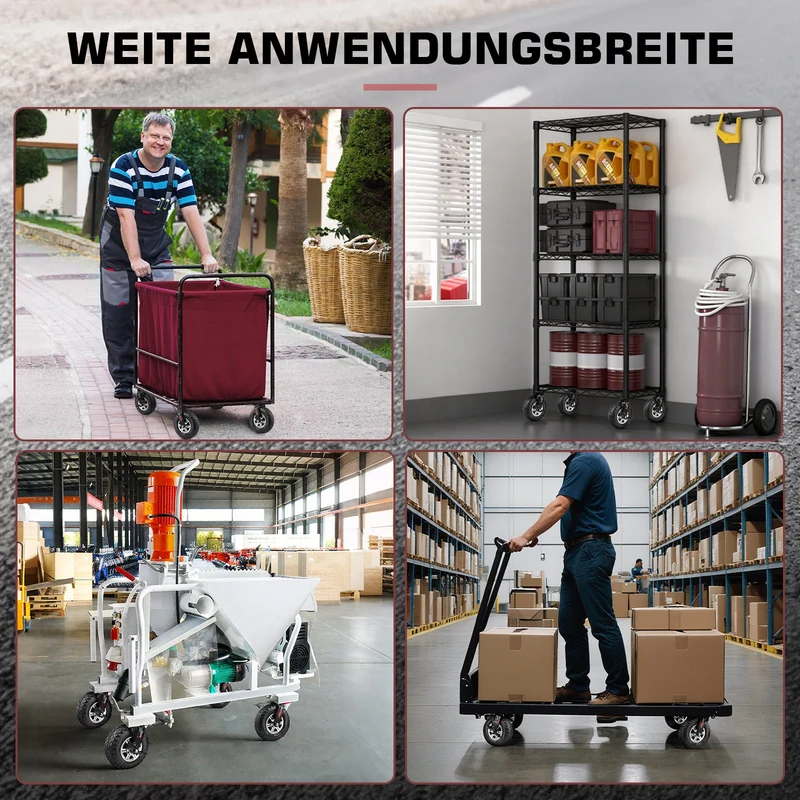 XIIW Schwerlastrollen 250 mm 4er Set mit Bremse – Luftbereifte Lenkrollen 170 kg pro Rolle, 360° drehbar, für Werkstatt, Transportwagen & Gartenwagen