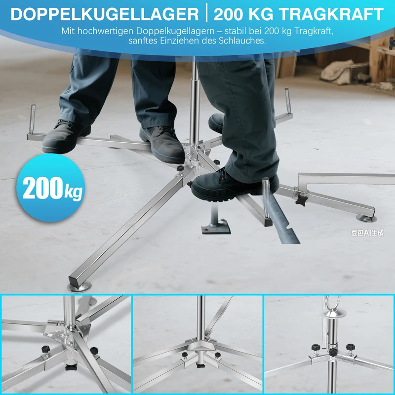 XIIW Profi Rohrabroller 200kg Tragkraft | Fußbodenheizung Rohrhaspel aus DC03 Stahl | Verstellbarer Abroller für PEX-Rohre & Kabel bis 600m