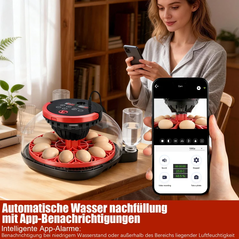 Brutgerät 12 Eier mit Kamera App Steuerung Inkubator automatisch Hühner Wachtel Eier Brutmaschine Temperatur Feuchtigkeit Kontrolle