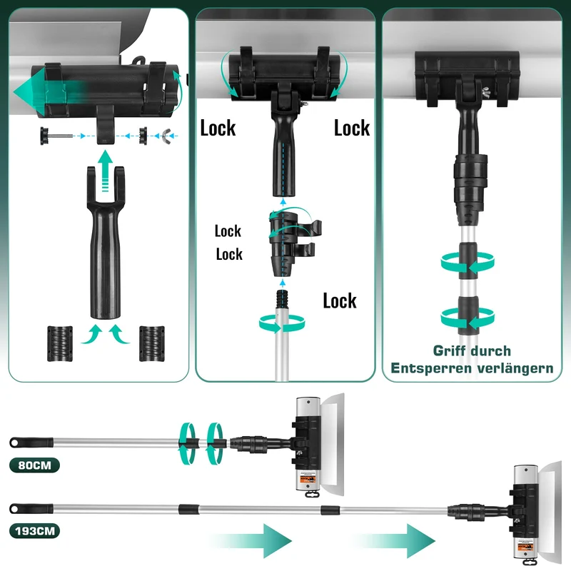 Profi Flächenspachtel System (21-tlg.) | 5 Größen, Teleskopstange, 5 Ersatzklingen & Koffer