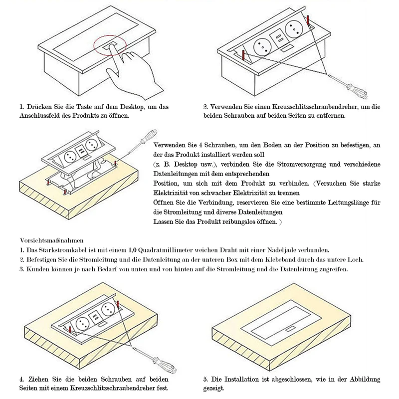 Versenkbare Tischsteckdose 2-fach mit 2x USB | Pop-Up Einbausteckdose Aluminium | 223x110mm Lochmaß