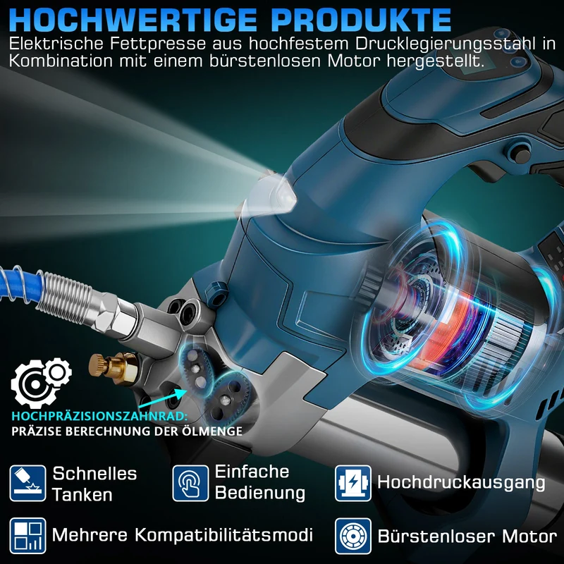 XIIW Digitale Akku-Fettpresse 15000 PSI | Elektrische Fettpresse mit LCD-Mengenzähler | Profi-Fettpistole für 18V Akkus (Solo-Gerät im Koffer)