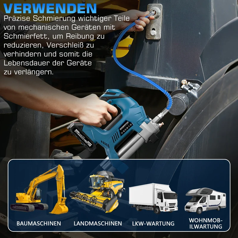 Profi Akku-Fettpresse 15000 PSI mit Digitalem Mengenzähler | Komplett-Set inkl. 2 Akkus & Koffer