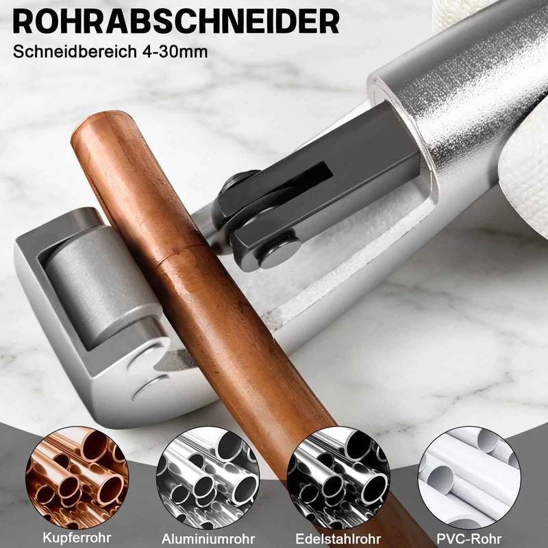 XIIW Hydraulische Rohrpresszange 100 kN mit 9 Pressbacken – V- & TH-Kontur 12–32 mm, Komplettset mit Rohrabschneider, Entgrater und Koffer