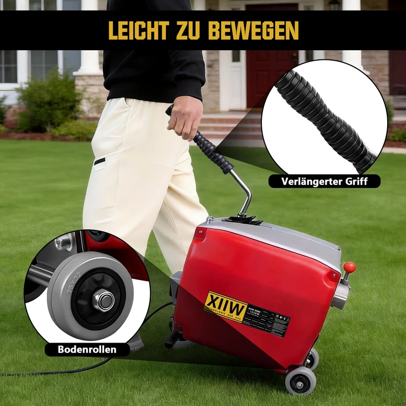 Elektrische Rohrreinigungsmaschine 1250W mit 22mm Spirale 17,5m Rohrreiniger elektrisch für 20–200mm Rohre Abflussreiniger Profi