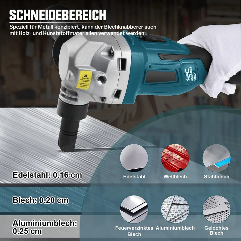 XIIW 18V Akku Metallnibbler bürstenlos | Blechnapper für Stahl & Alu | 1900 Hübe/min (Solo-Gerät, ohne Akku & Ladegerät)