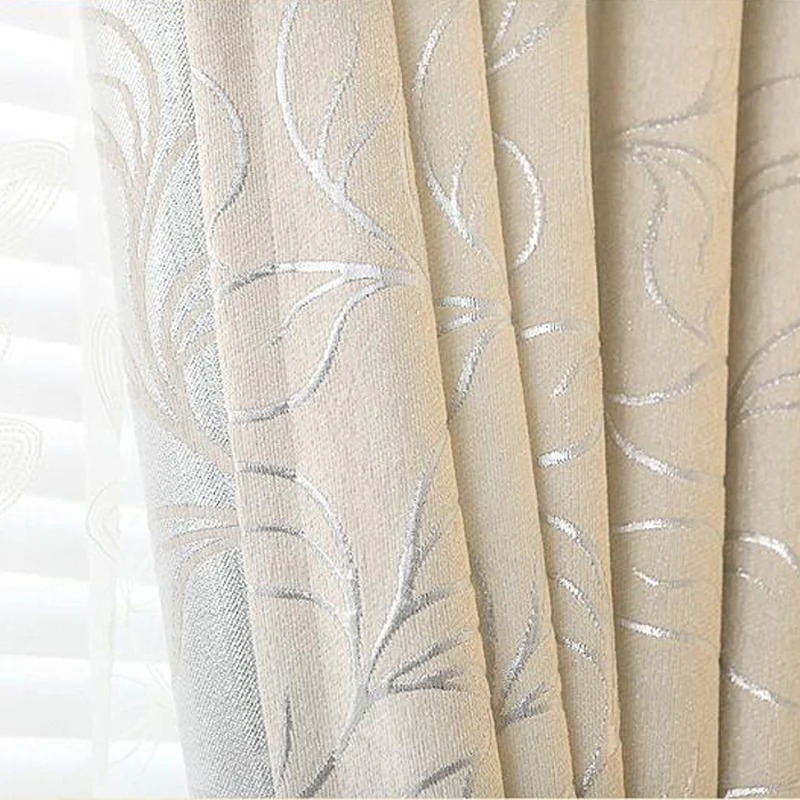 New Leaves Chenille Jacquard Blinds Fabric Window Curtain GIGIZAZA Silver Black Out Custom Size Shade Thermal Style for Bedroom