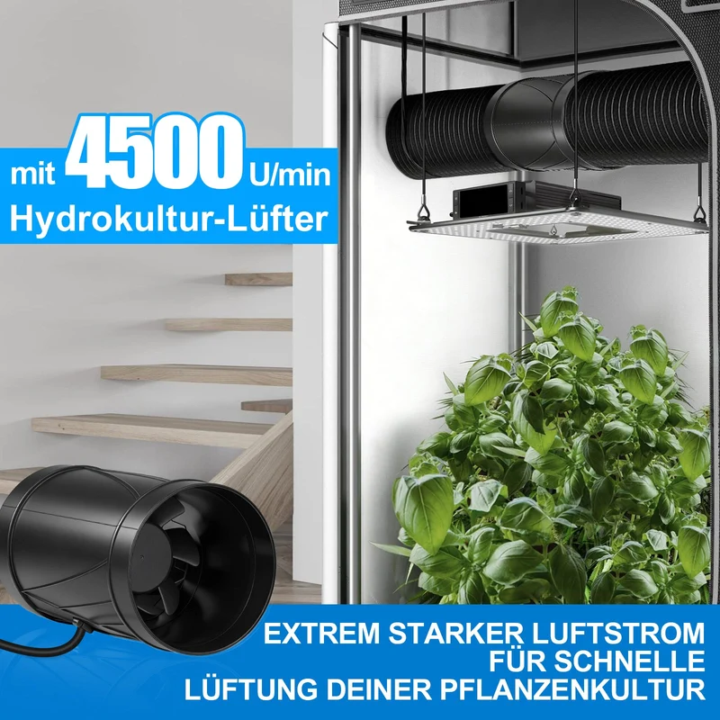 100mm Rohrventilator mit stufenloser Drehzahlregelung – Leiser, energiesparender Abluftventilator für Küche, Bad & kleine Räume