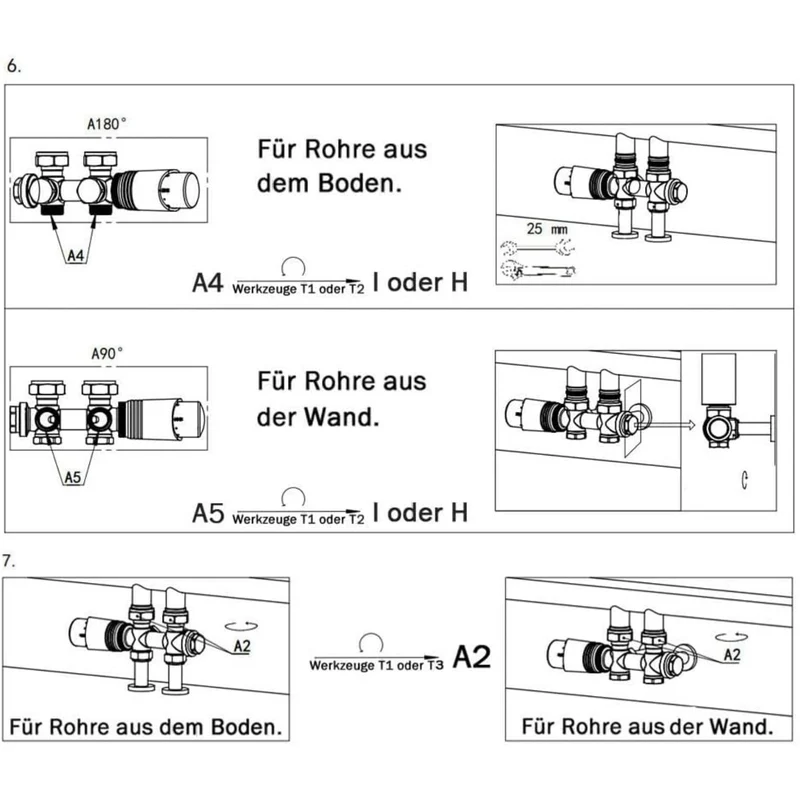 Messing Heizkörper Ventilset Weiß mit Thermostat – 1/2" & 3/4" Anschlüsse