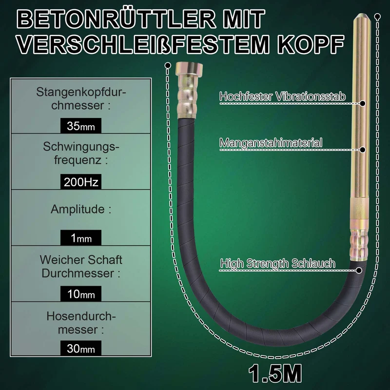 XIIW Kabelloser Betonrüttler mit starkem 850W Kupfermotor. Kompatibel mit 18V Akkus. Für dichten, stabilen Beton.