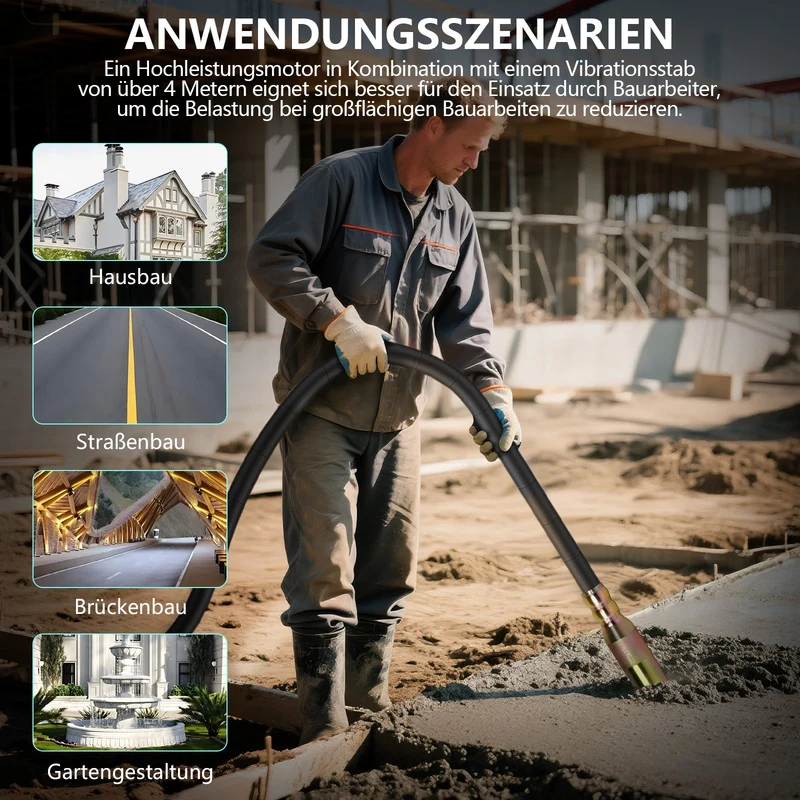 Betonrüttler 3200W – Reinkupfer Motor, 50mm Kopf, 4m Weichwelle, 30 Min Dauerbetrieb