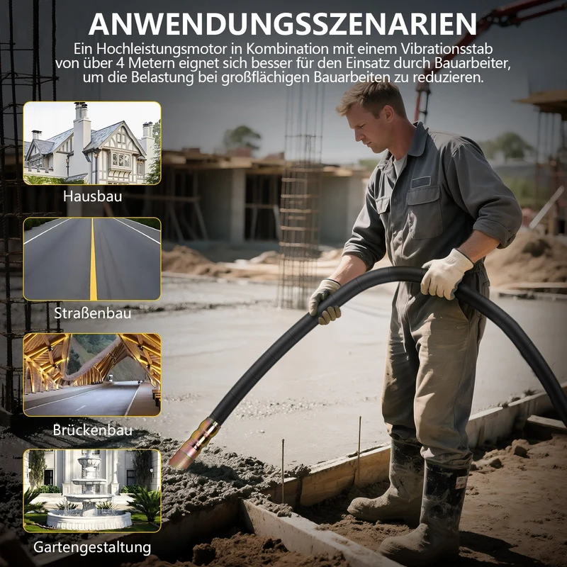 Betonrüttler 3200W mit 35mm Vibrationskopf und 6m flexibler Welle