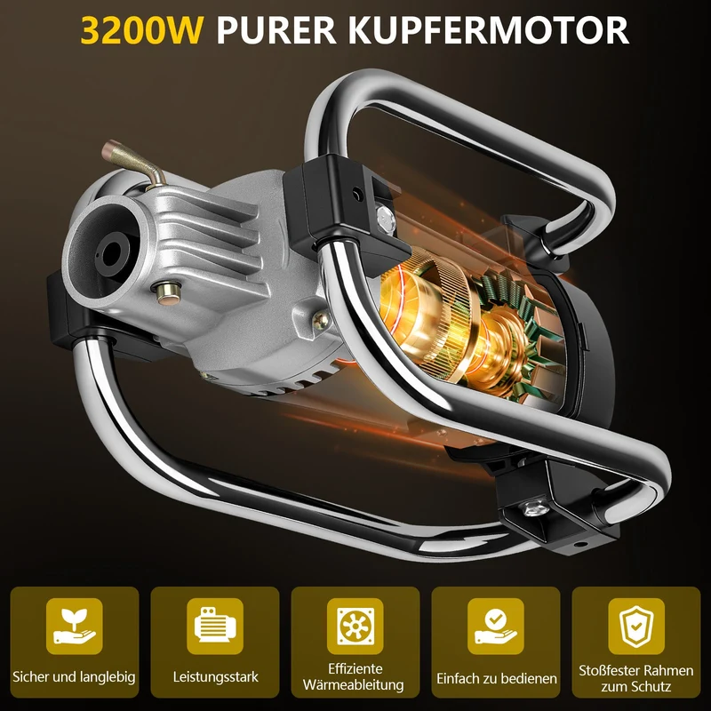 Betonrüttler 3200W mit 35mm Vibrationskopf und 4m flexibler Welle für Betonverdichtung
