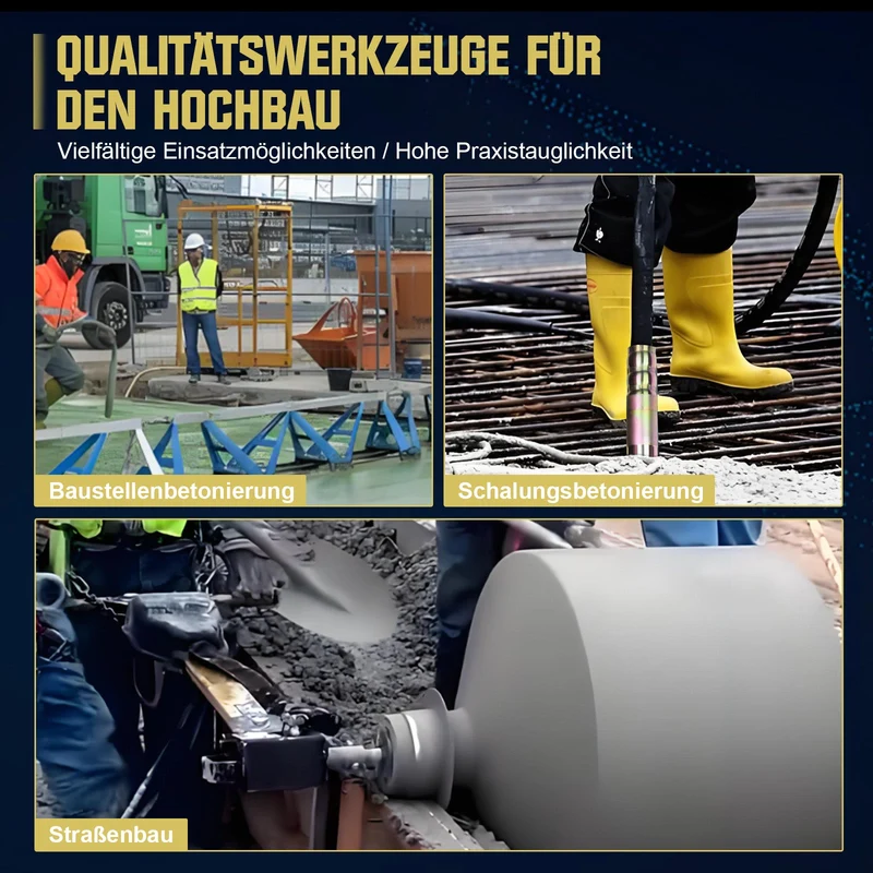 1800W Akku Betonrüttler für Baustelle – Hochleistungsbetonvibrator mit 2m Schlauch und 35mm Vibrationskopf