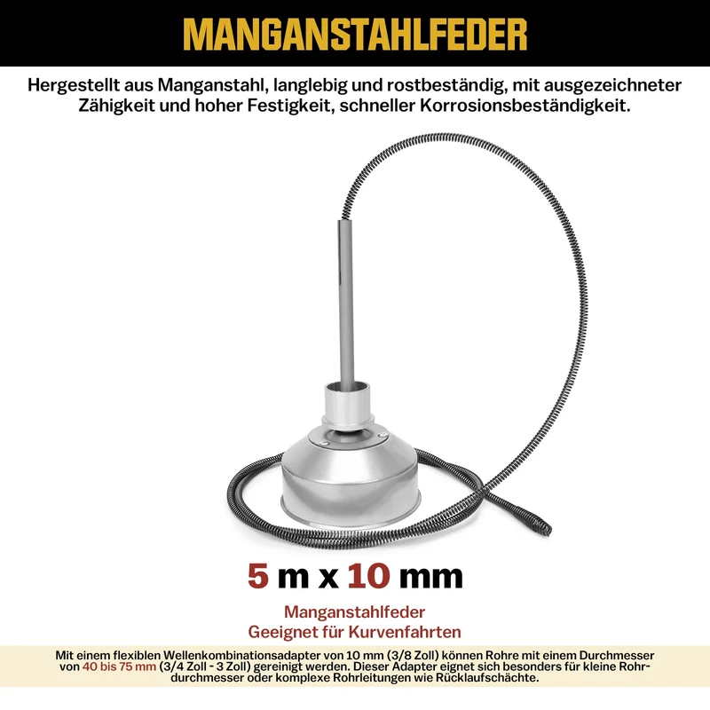 850W Rohrreinigungsmaschine Elektrischer Abflussreiniger für Ø20–200mm Rohre, 14m Ø22mm + 14.5m Ø16mm + 5m Ø10mm Spirale, Bohrköpfe, 450U/min