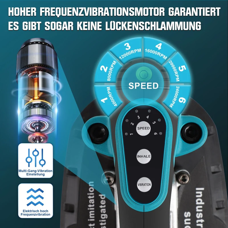 XIIW 2-in-1 Akku Fliesenrüttler mit Vakuumsauger 250 kg – 6 Stufen, 24000 U/min, für Großformatfliesen