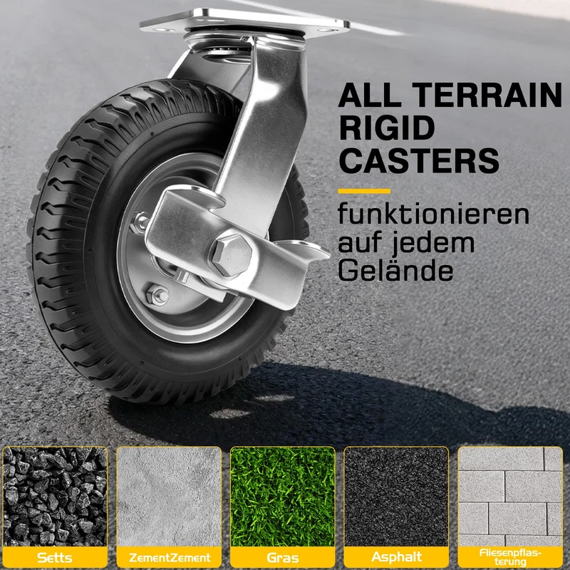 2er Set Pneumatische Lenkrollen 250mm – Geländegängig, Schwerlast, Naturkautschuk & Präzisionskugellager