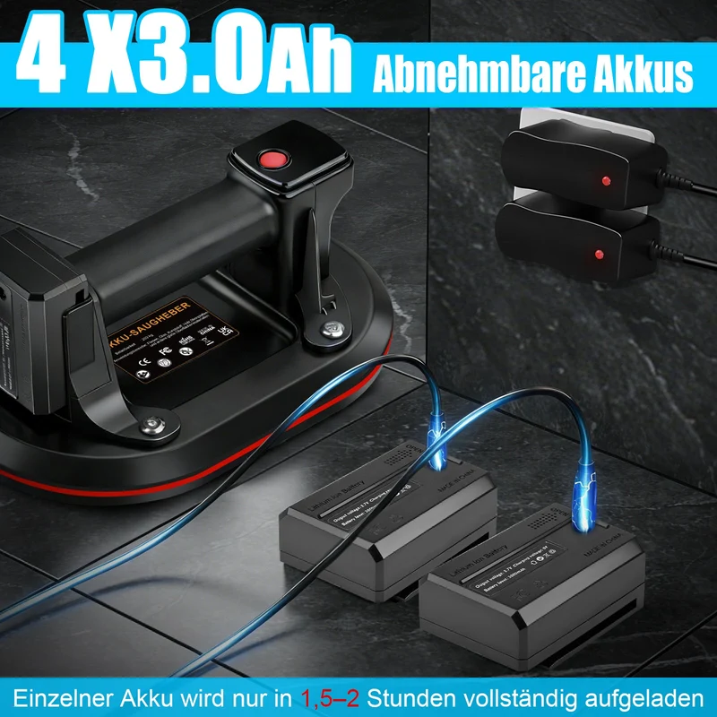 Akku Vakuumheber 260 kg mit Digitalanzeige & automatischer Druckregelung