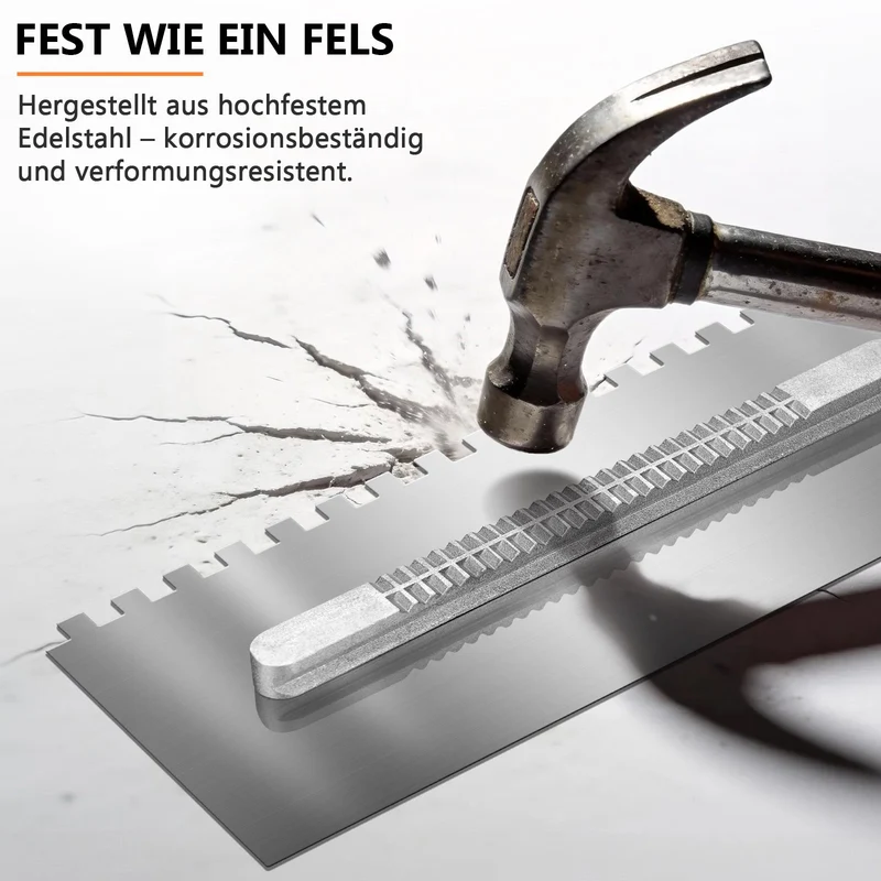 Zahnglättekelle Set – 6 austauschbare Klingen, ergonomischer Griff, ideal für Fliesen, Naturstein, Beton & Bodenbeläge
