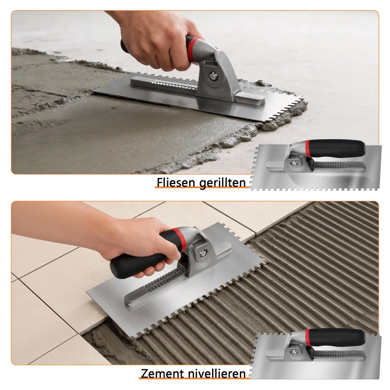 Zahnglättekelle Set – 6 austauschbare Klingen, ergonomischer Griff, ideal für Fliesen, Naturstein, Beton & Bodenbeläge
