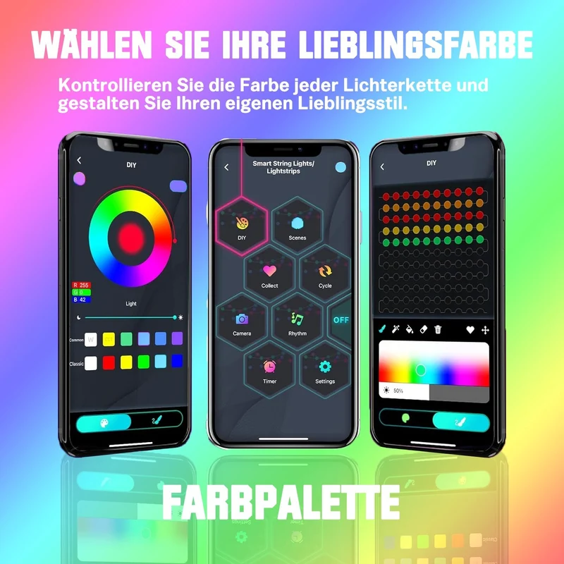 Intelligente Vorhanglichter – 300 LEDs, 3×3 m, 16 Millionen Farben, App Fernbedienung