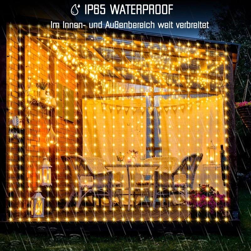 Intelligente Vorhanglichter – 300 LEDs, 3×3 m, 16 Millionen Farben, App Fernbedienung